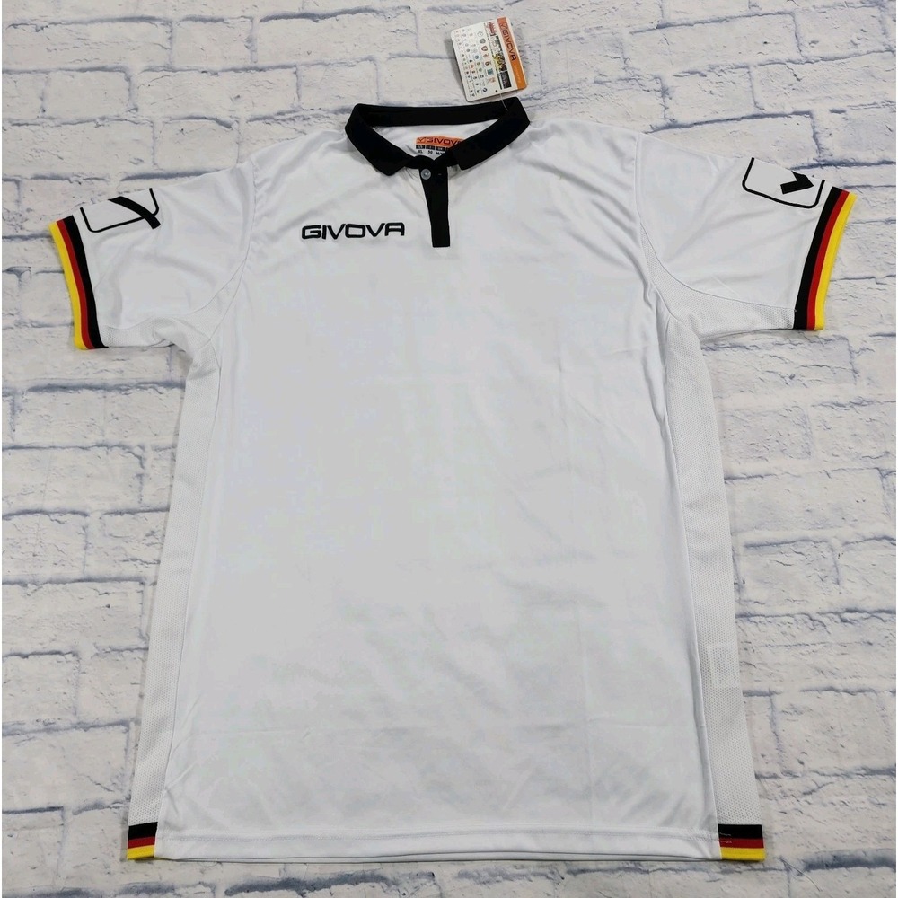 GIVOVA Soccer Polo Jersey MENS SIZE XL White Black Short Sleeve Futbol Shirt